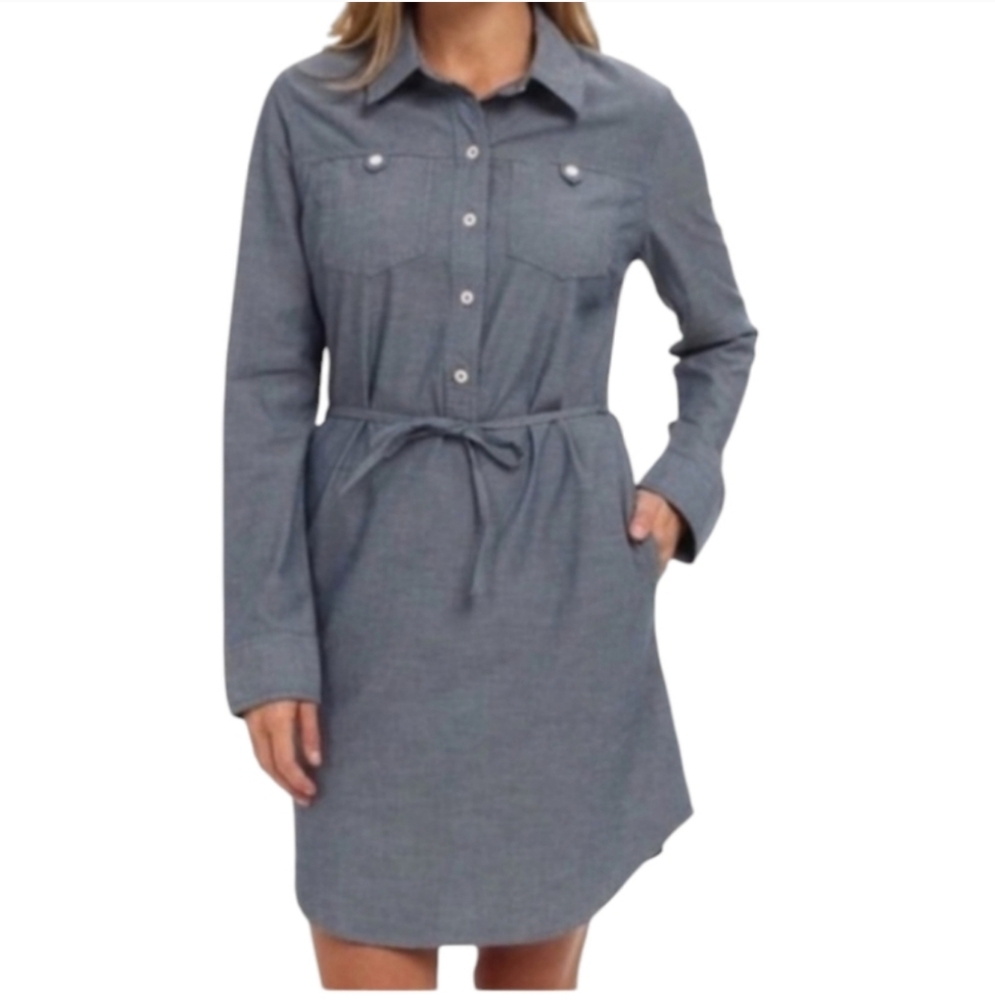 NEW Patagonia Blue Organic Cotton Denim Long Sleeve Button Dress 4